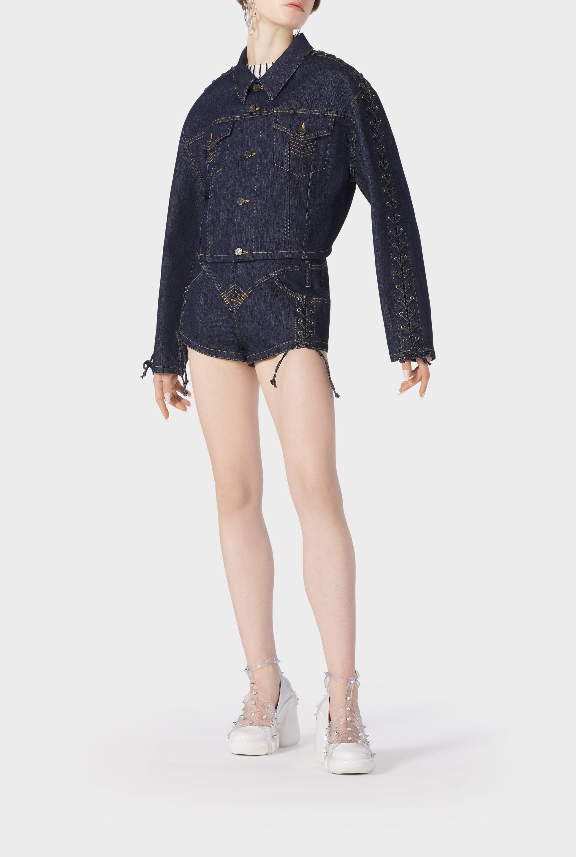 Veste Flower à lacets en denim - Indigo