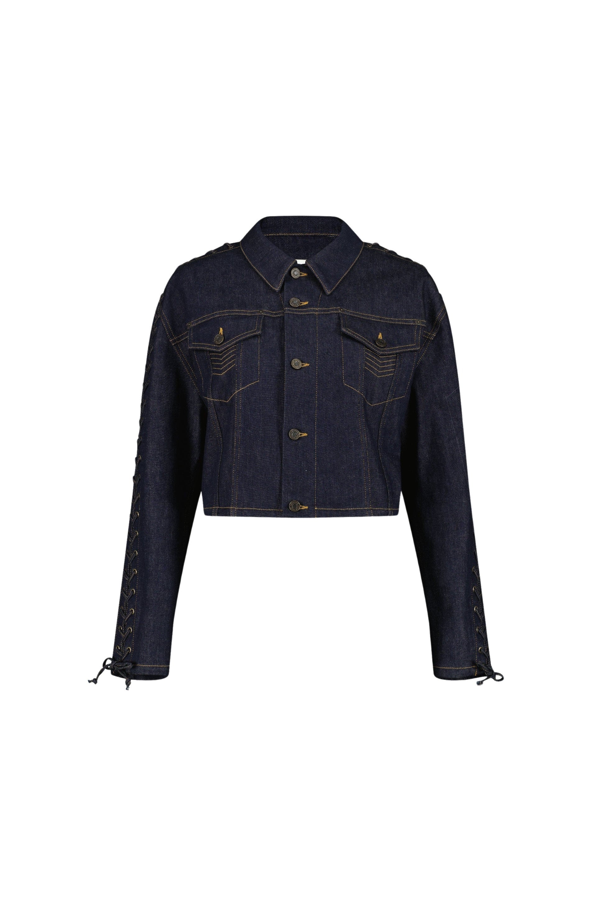 Veste Flower à lacets en denim - Indigo