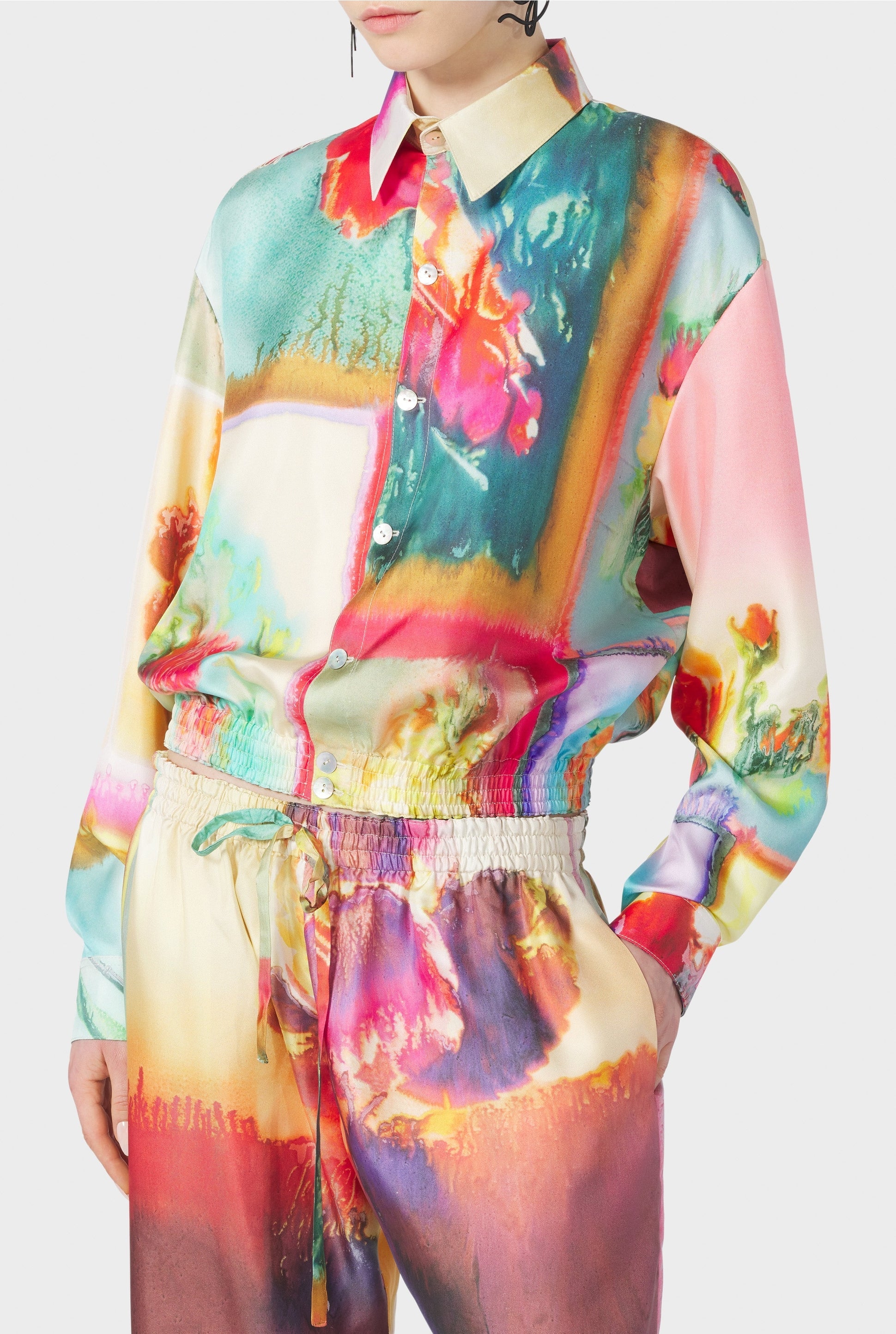 Chemise Flower imprimée en soie - Multicolor