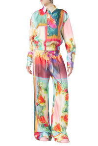 Pantalon Flower imprimé en soie - Multicolor