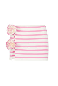 Jupe courte Flower marinière - Écru & Pink
