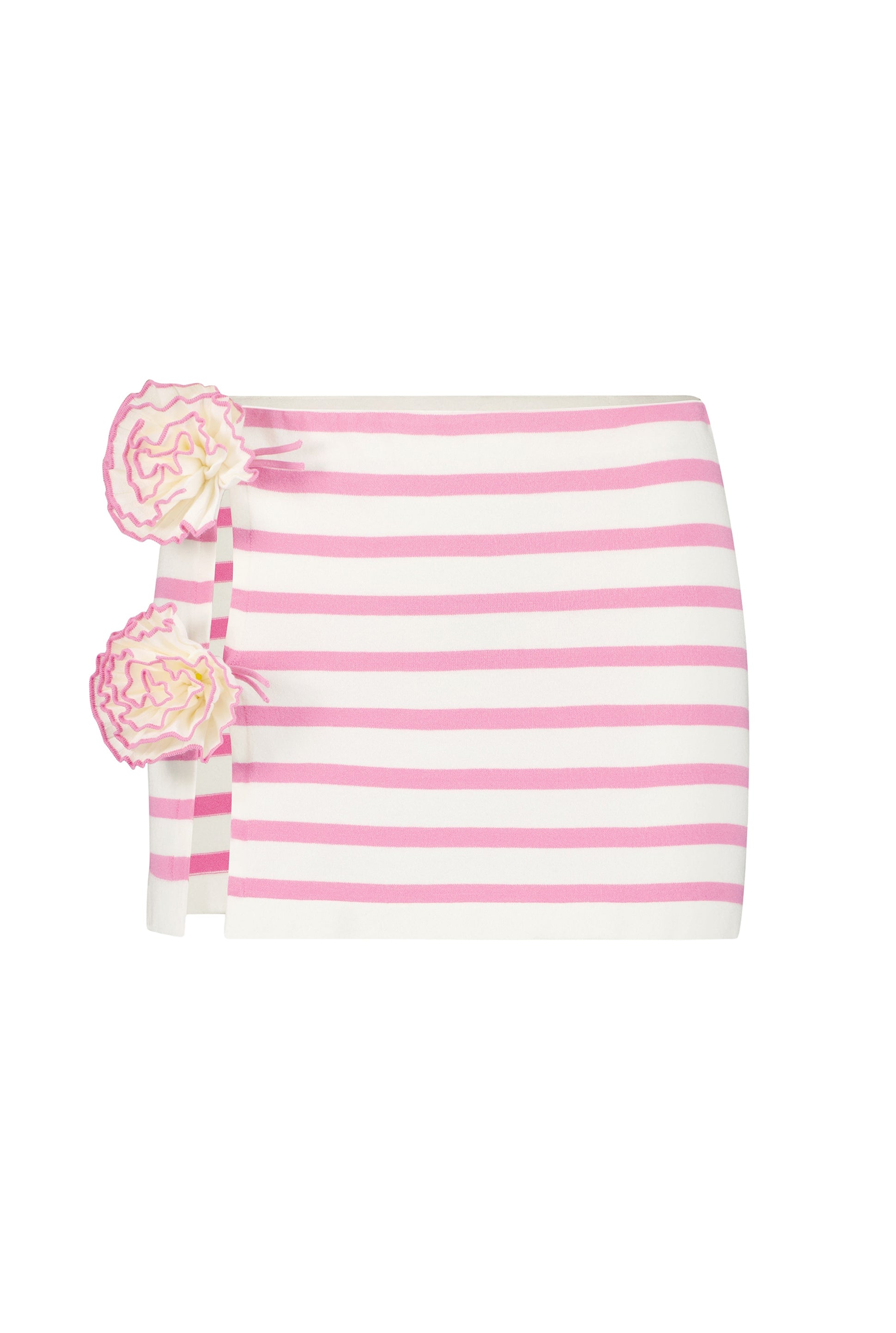 Jupe courte Flower marinière - Écru & Pink