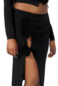 Jupe crayon Flower avec fleurs brodées en maille - Black