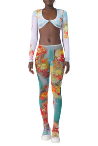 Collants Flower imprimés en tulle - Blue & Yellow
