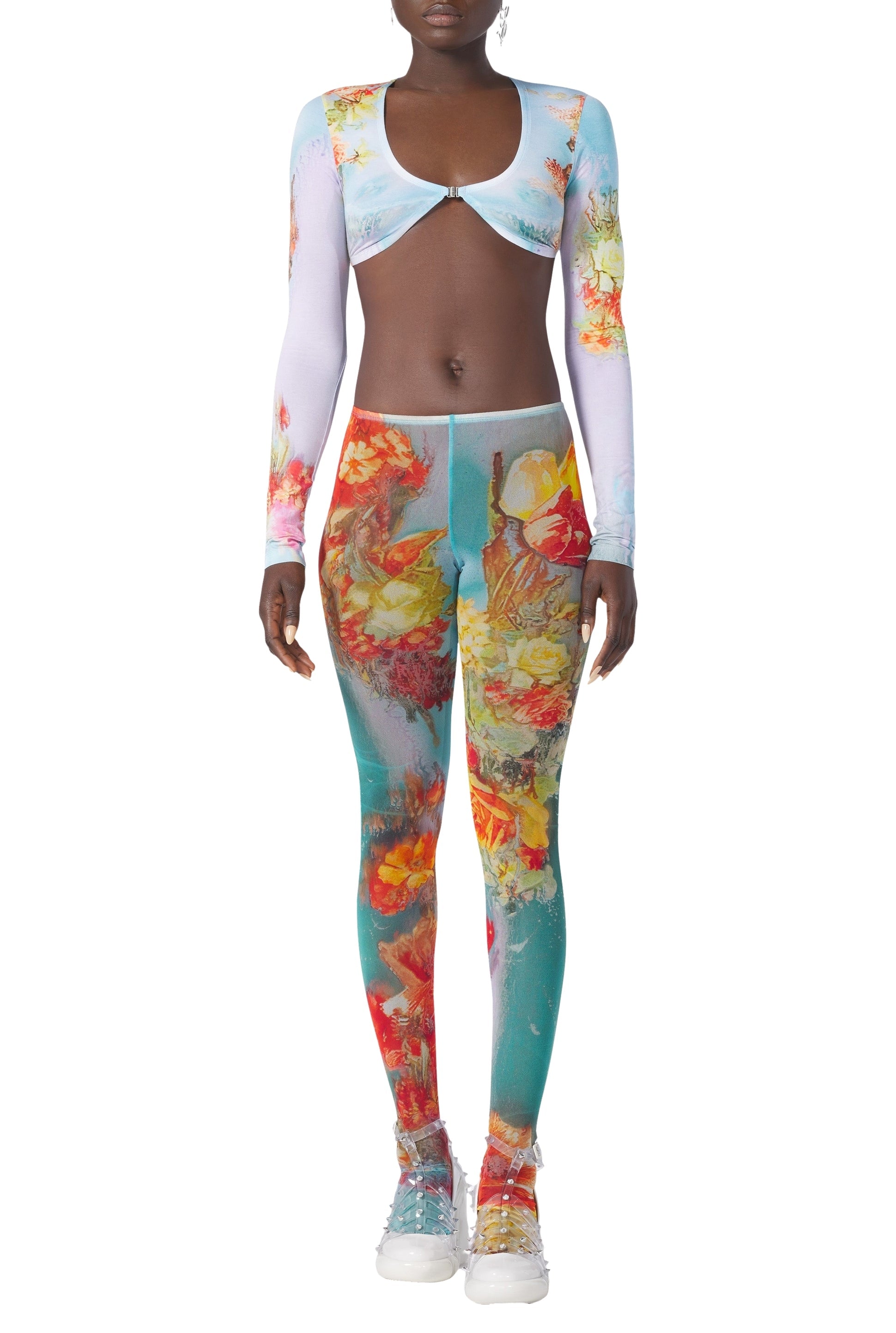 Collants Flower imprimés en tulle - Blue & Yellow