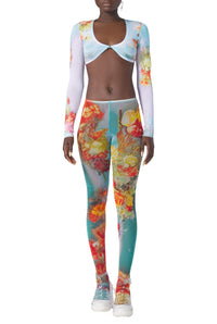 Collants Flower imprimés en tulle - Blue & Yellow