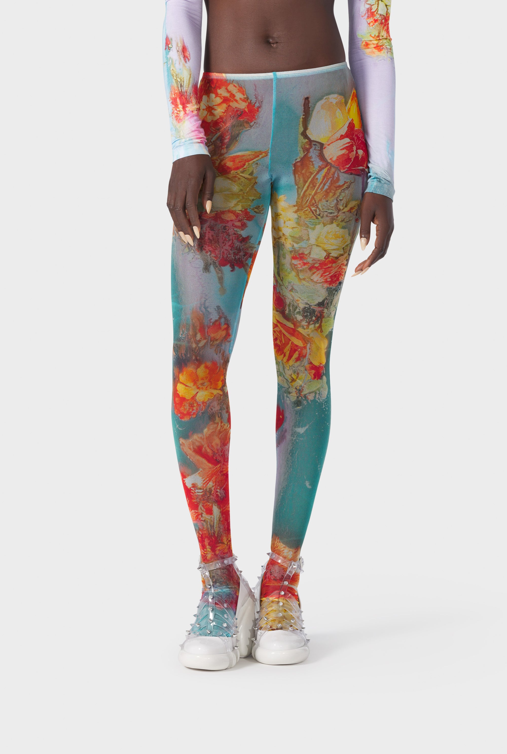 Collants Flower imprimés en tulle - Blue & Yellow