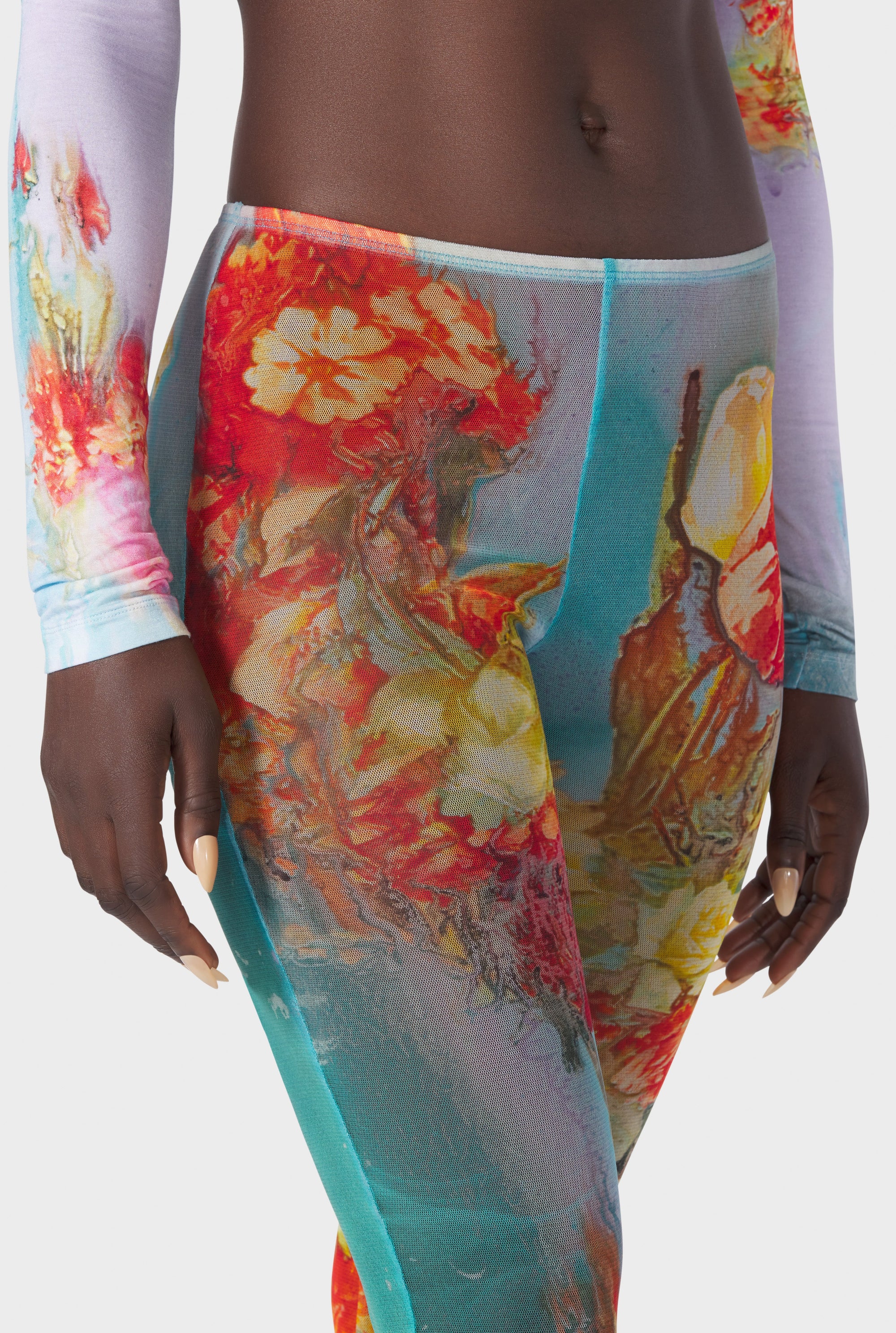 Collants Flower imprimés en tulle - Blue & Yellow
