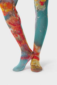 Collants Flower imprimés en tulle - Blue & Yellow