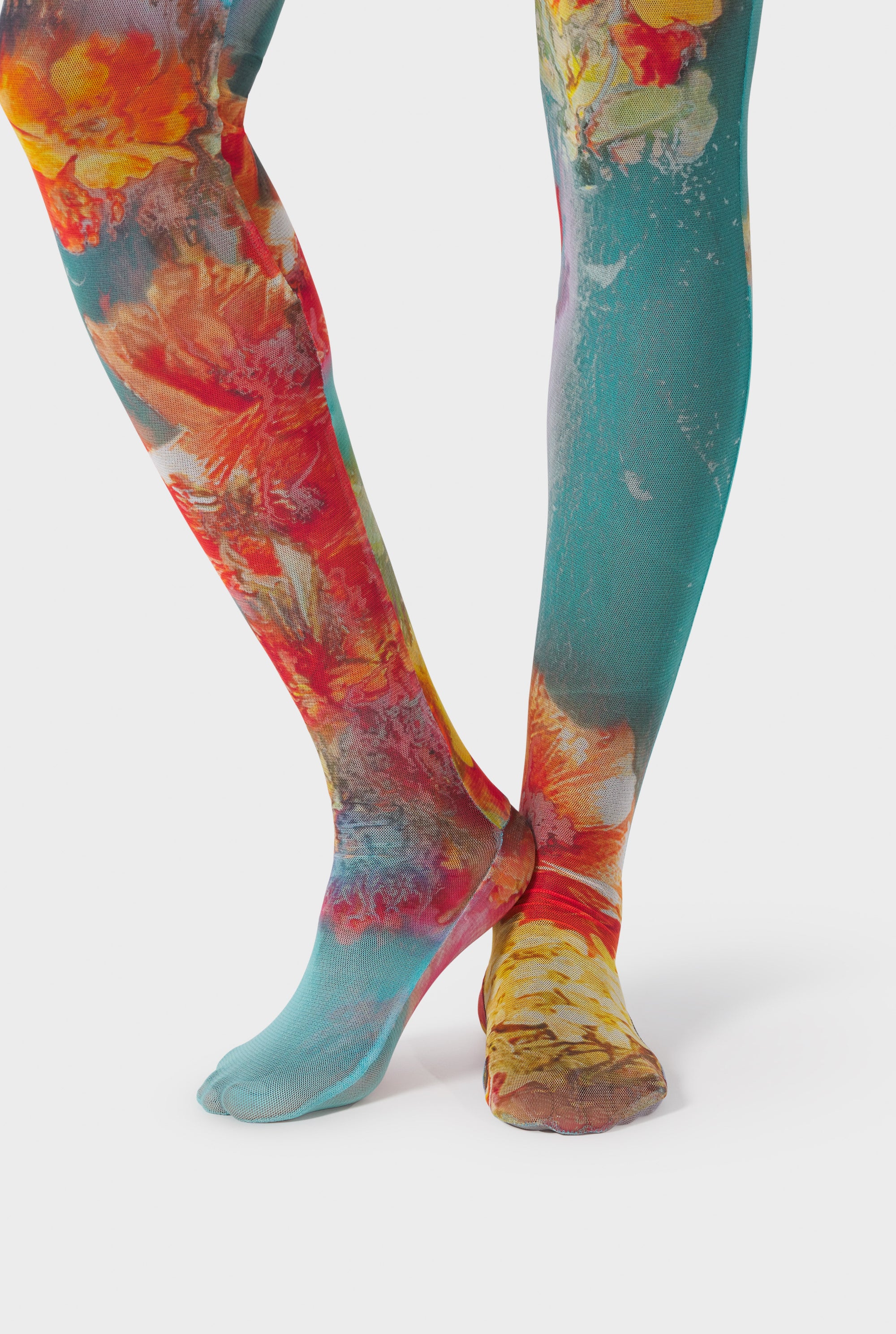 Collants Flower imprimés en tulle - Blue & Yellow