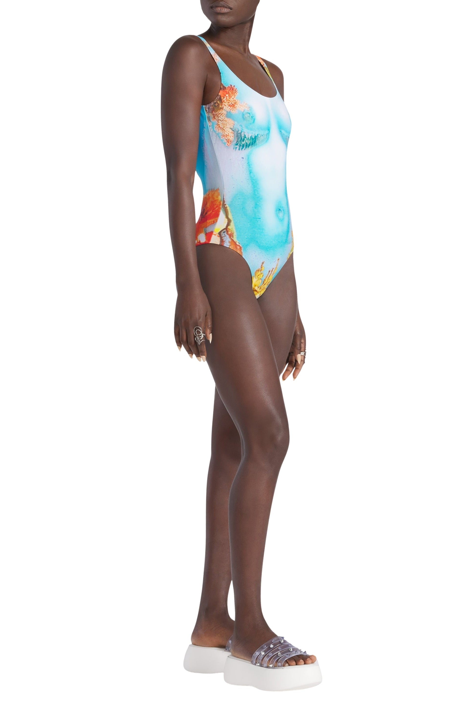 Maillot une pièce Flower imprimé - Blue & Yellow