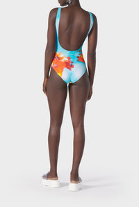 Maillot une pièce Flower imprimé - Blue & Yellow