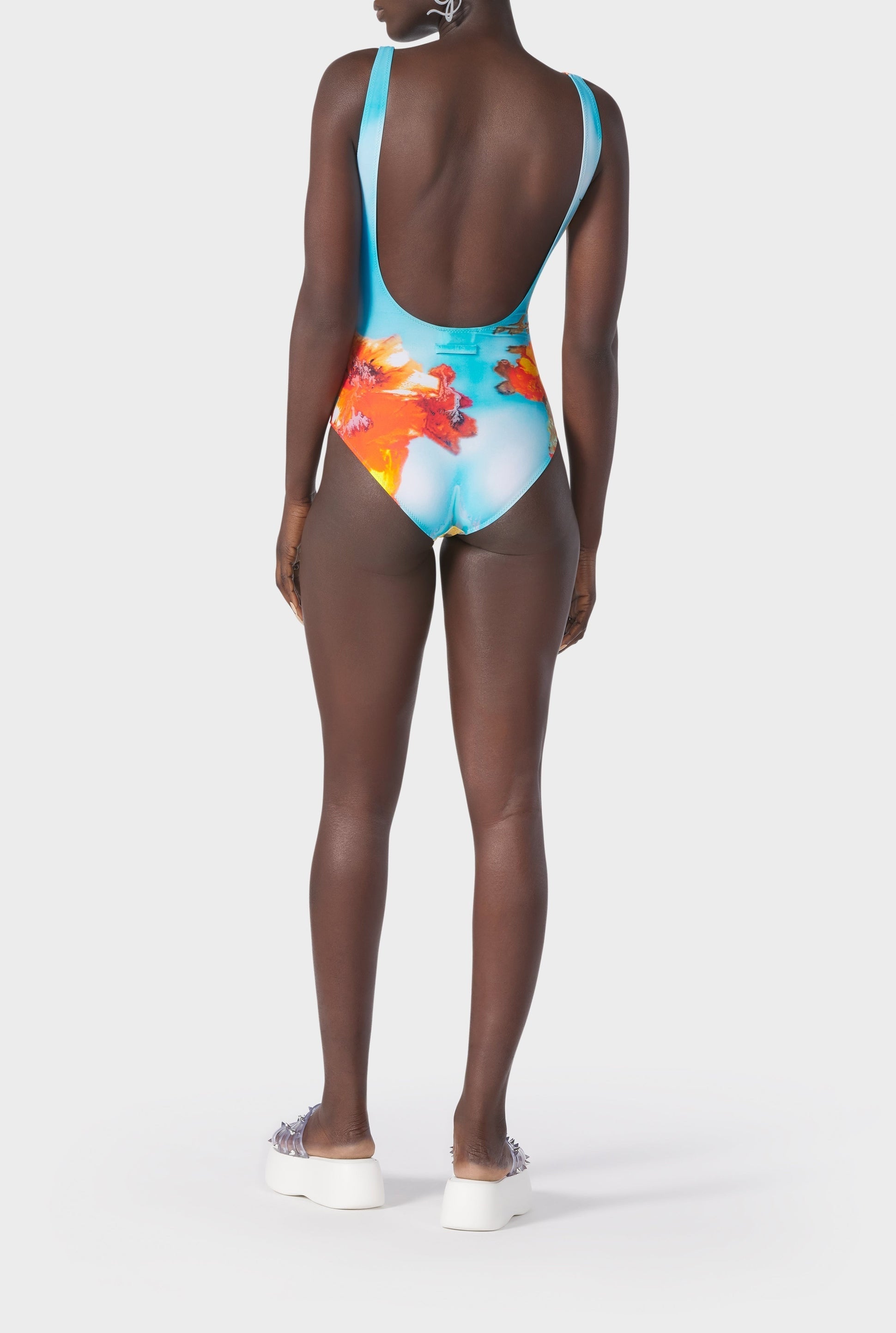 Maillot une pièce Flower imprimé - Blue & Yellow
