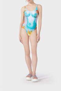 Maillot une pièce Flower imprimé - Blue & Yellow