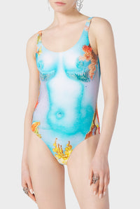 Maillot une pièce Flower imprimé - Blue & Yellow