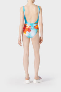Maillot une pièce Flower imprimé - Blue & Yellow