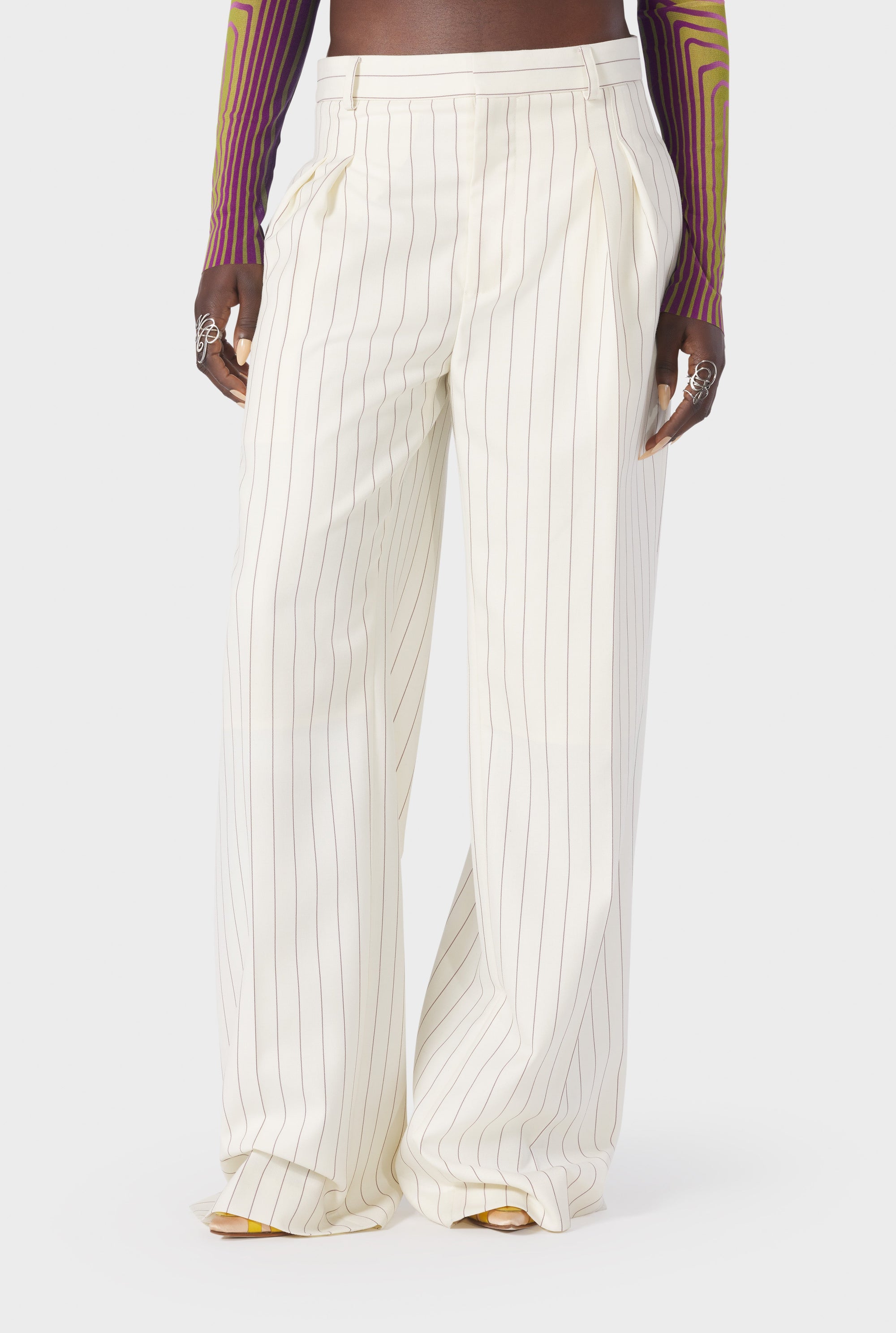 Pantalon Flower à lacets en laine - Écru & Brique