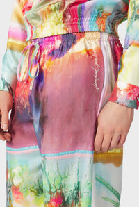 Pantalon Flower imprimé en soie - Multicolor
