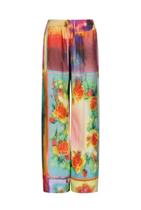 Pantalon Flower imprimé en soie - Multicolor