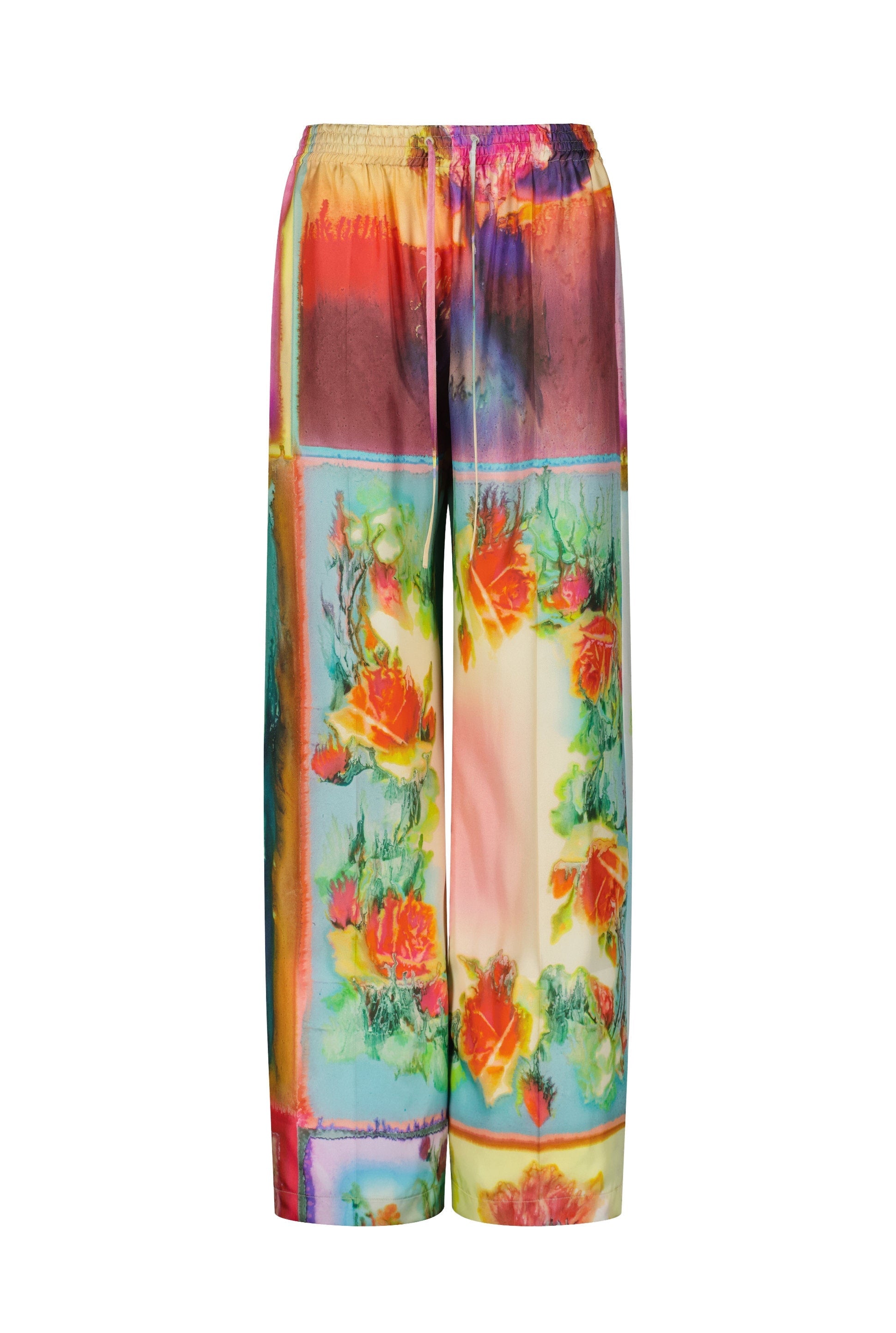 Pantalon Flower imprimé en soie - Multicolor