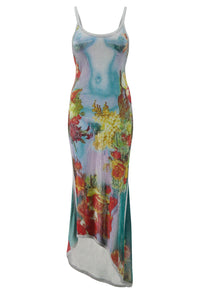Robe asymétrique Flower imprimée - Silver & Multicolor