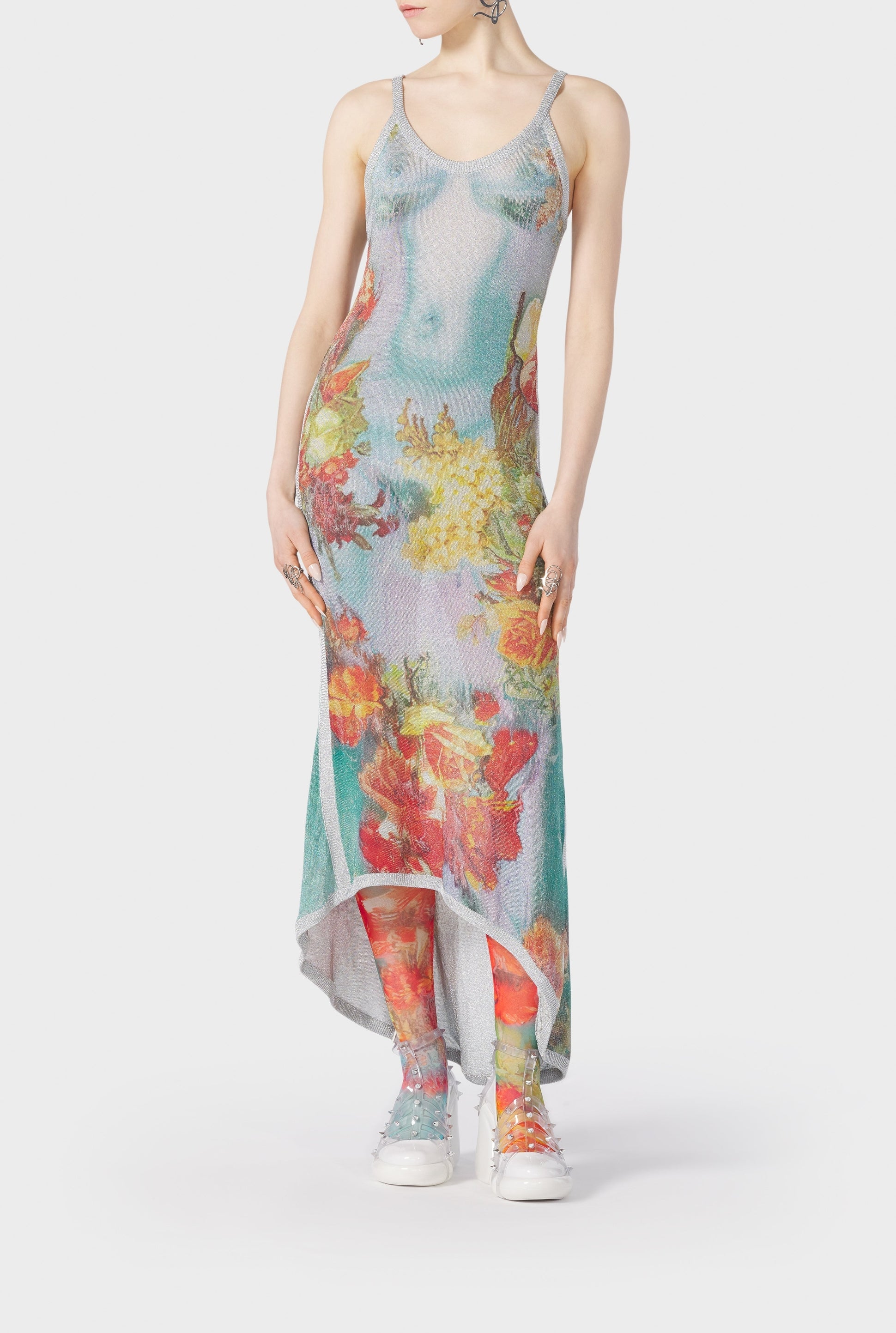 Robe asymétrique Flower imprimée - Silver & Multicolor