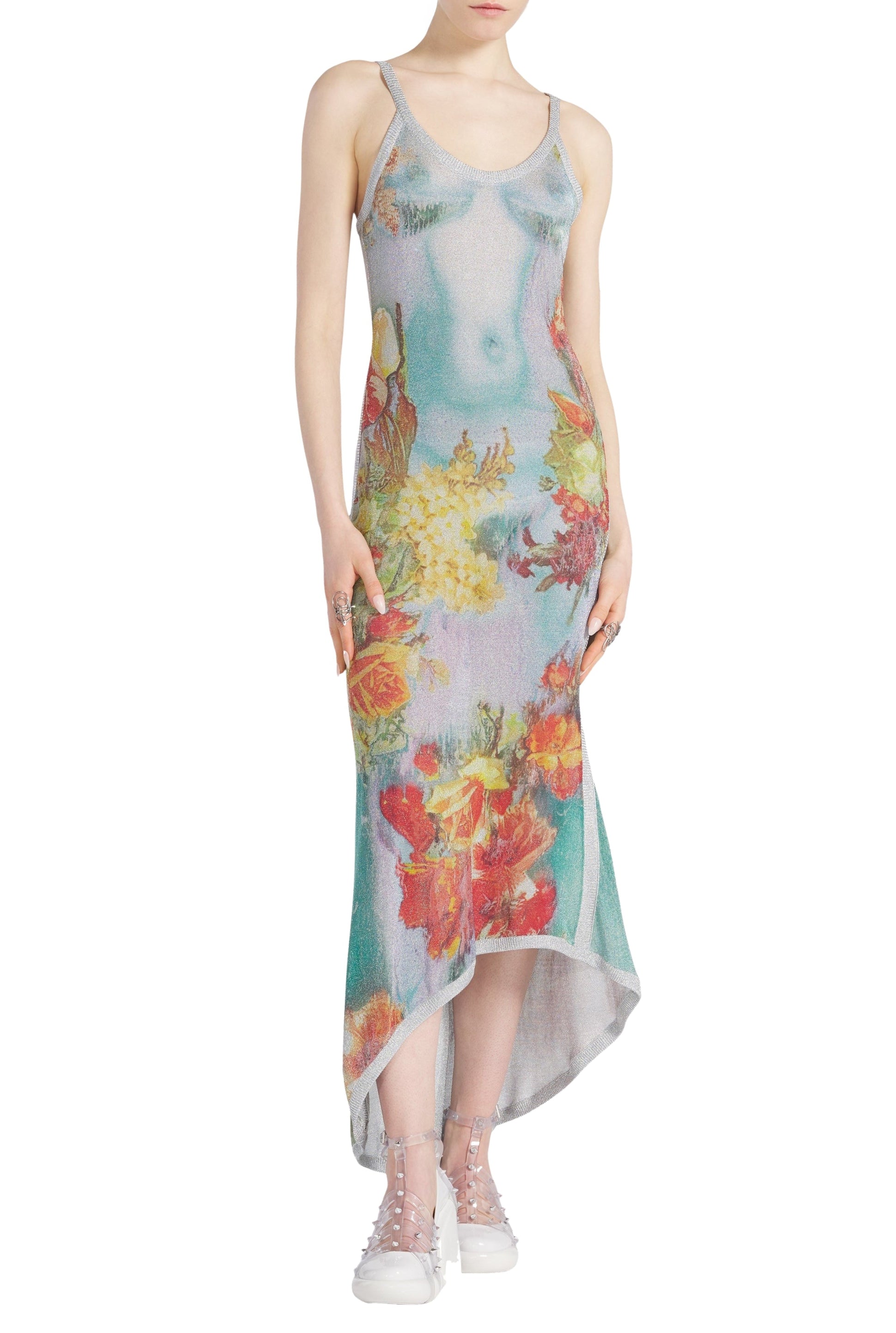 Robe asymétrique Flower imprimée - Silver & Multicolor