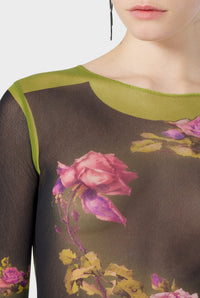 Robe Flower imprimée en tulle - Green & Black