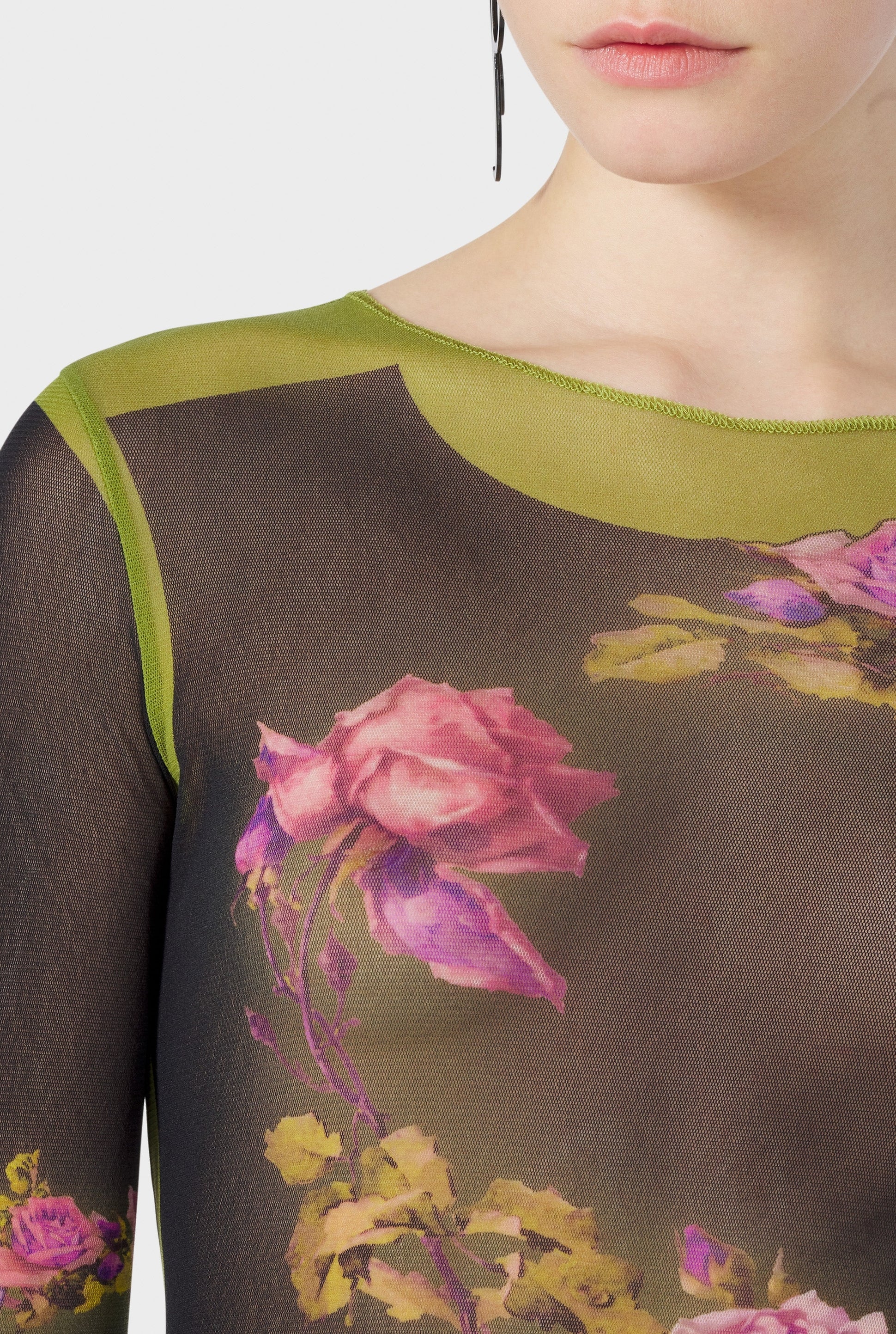 Robe Flower imprimée en tulle - Green & Black