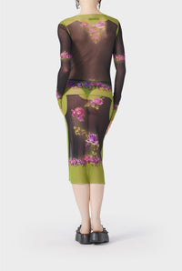 Robe Flower imprimée en tulle - Green & Black
