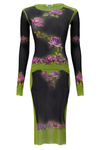 Robe Flower imprimée en tulle - Green & Black