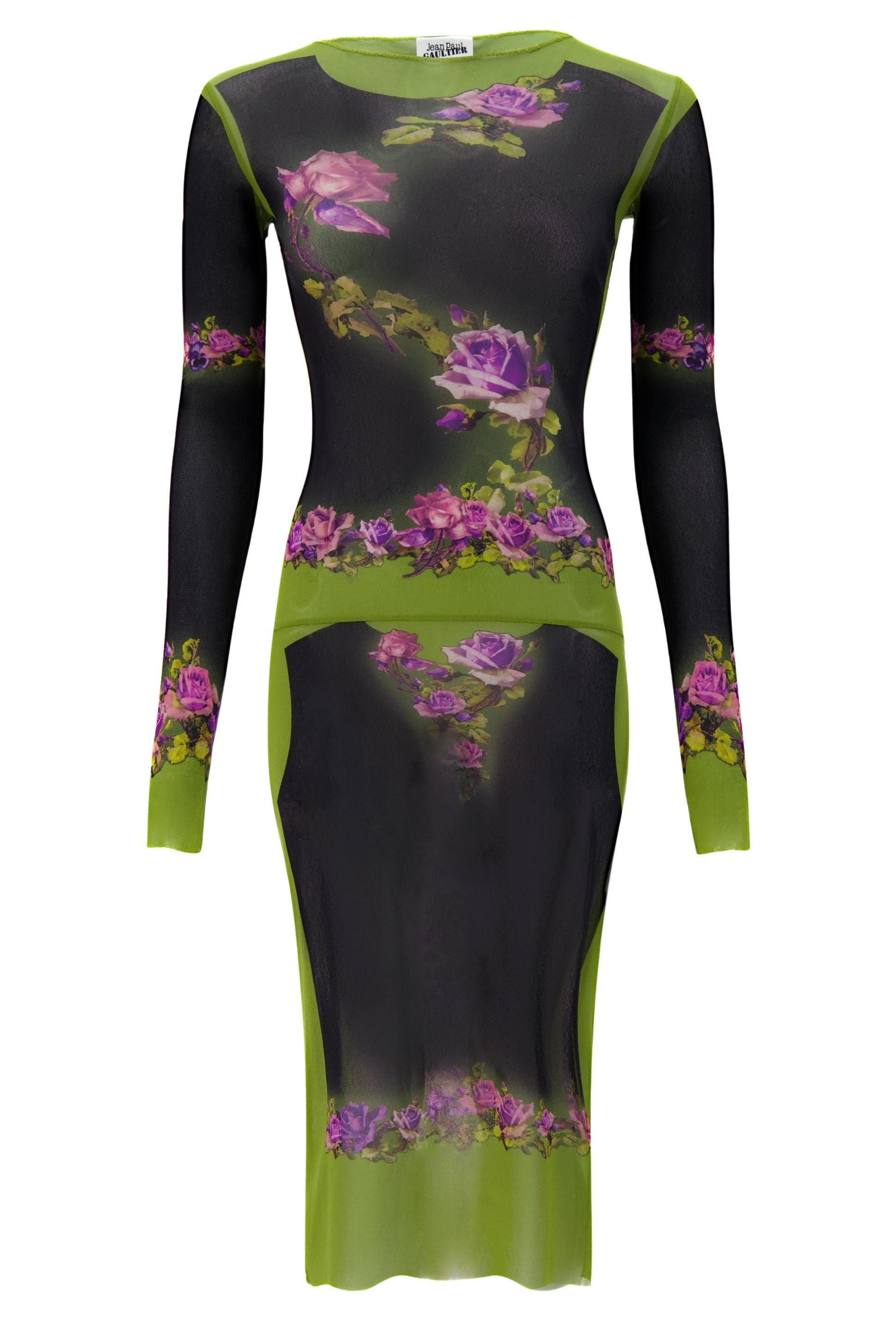Robe Flower imprimée en tulle - Green & Black