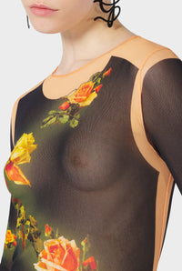 Robe Flower imprimée en tulle - Beige & Black