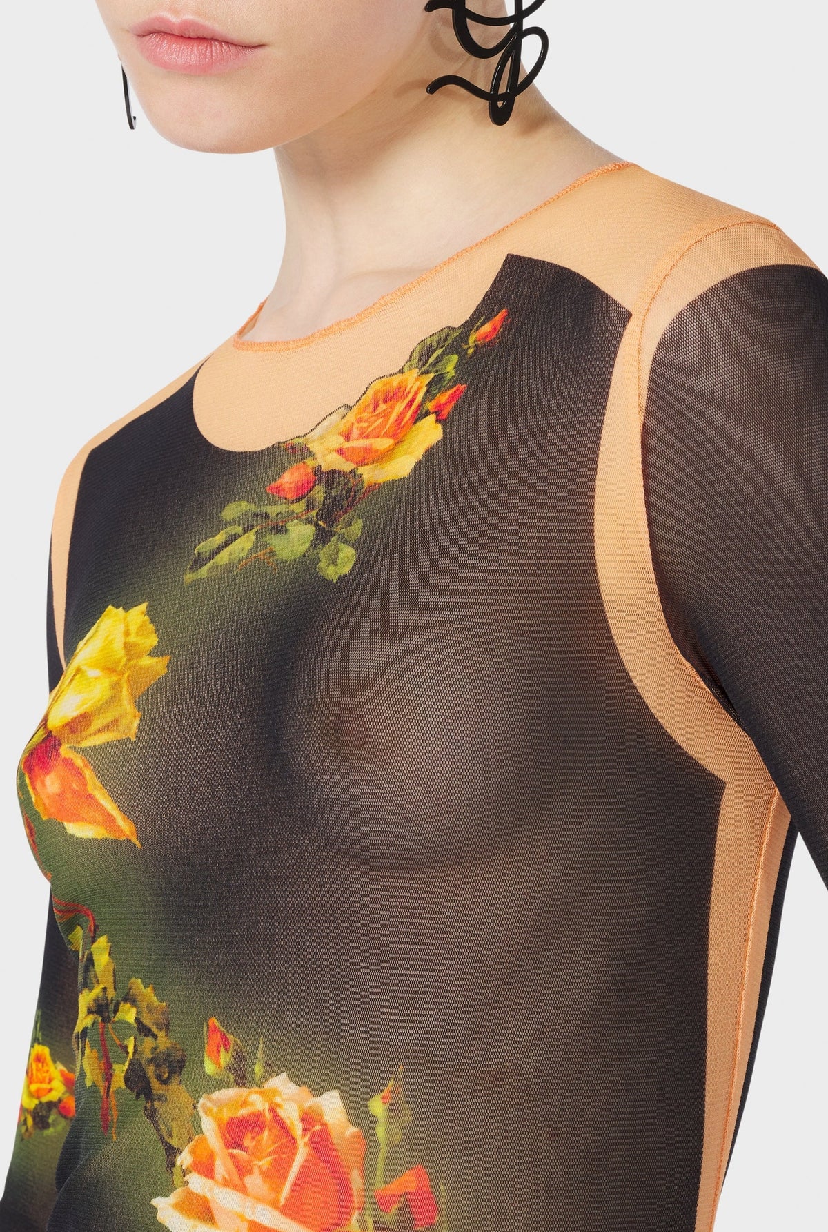 Robe Flower imprimée en tulle - Beige & Black