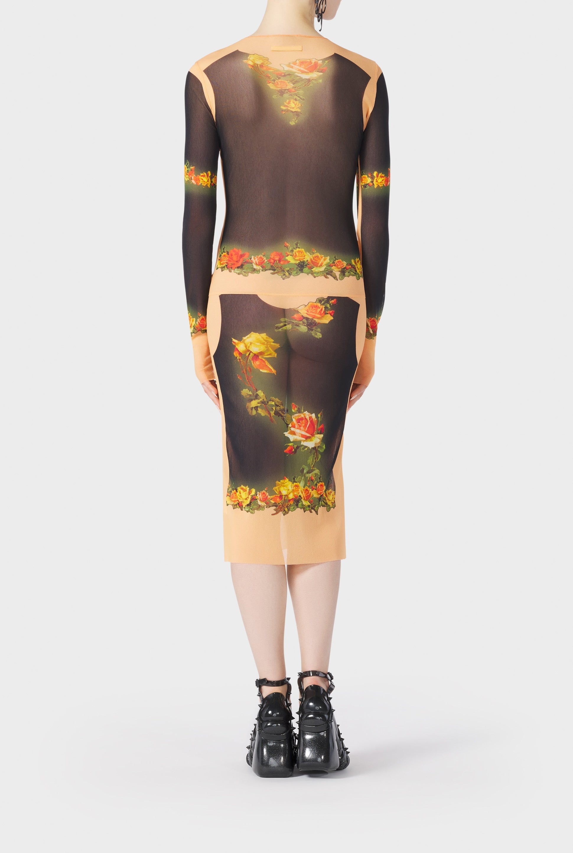 Robe Flower imprimée en tulle - Beige & Black