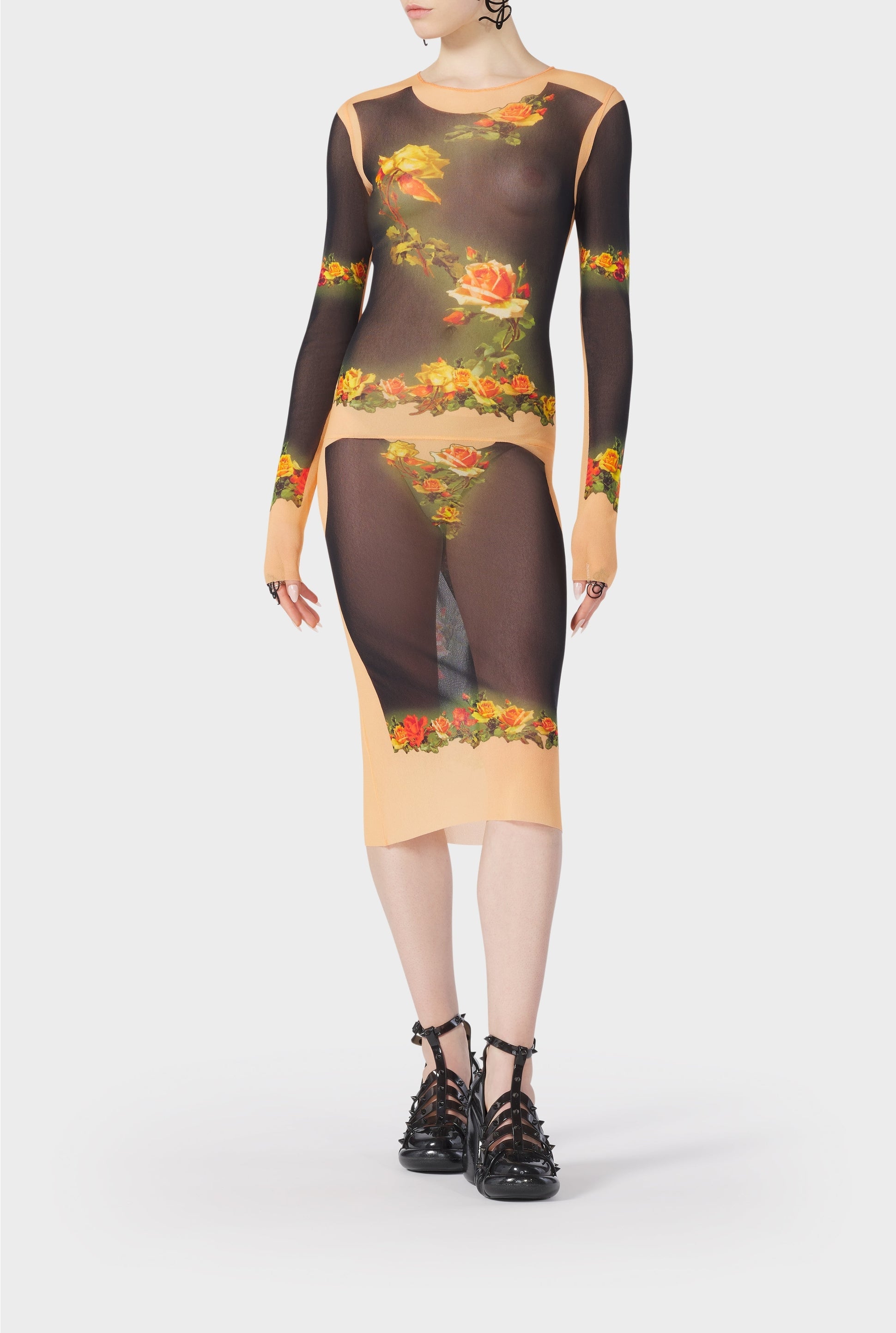 Robe Flower imprimée en tulle - Beige & Black