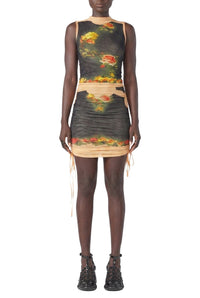 Robe courte Flower drapée en tulle - Beige & Black