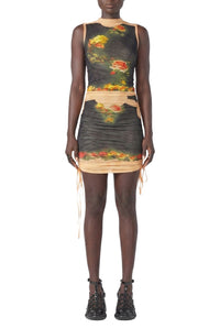 Robe courte Flower drapée en tulle - Beige & Black