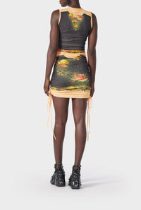Robe courte Flower drapée en tulle - Beige & Black