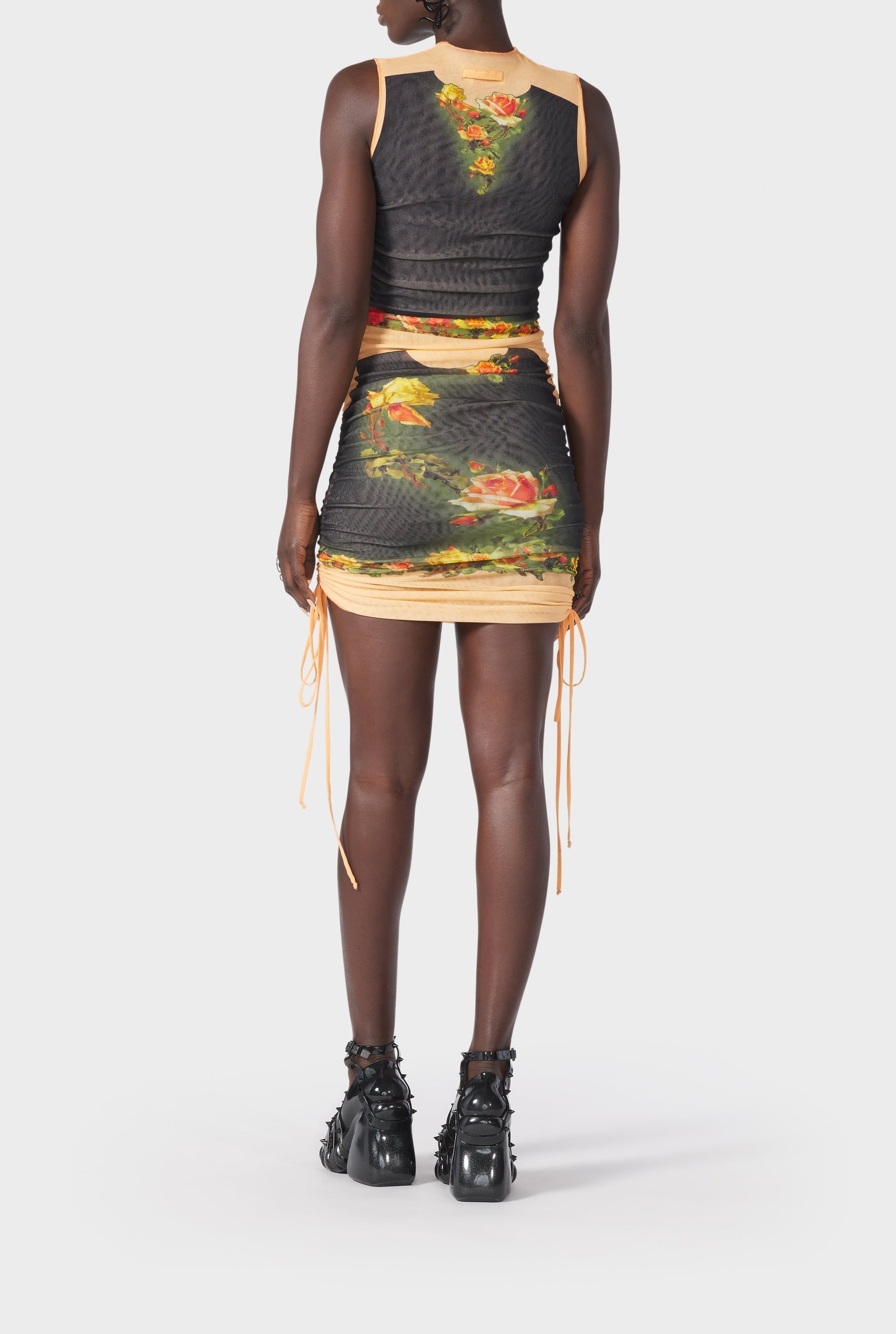 Robe courte Flower drapée en tulle - Beige & Black