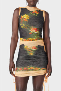 Robe courte Flower drapée en tulle - Beige & Black
