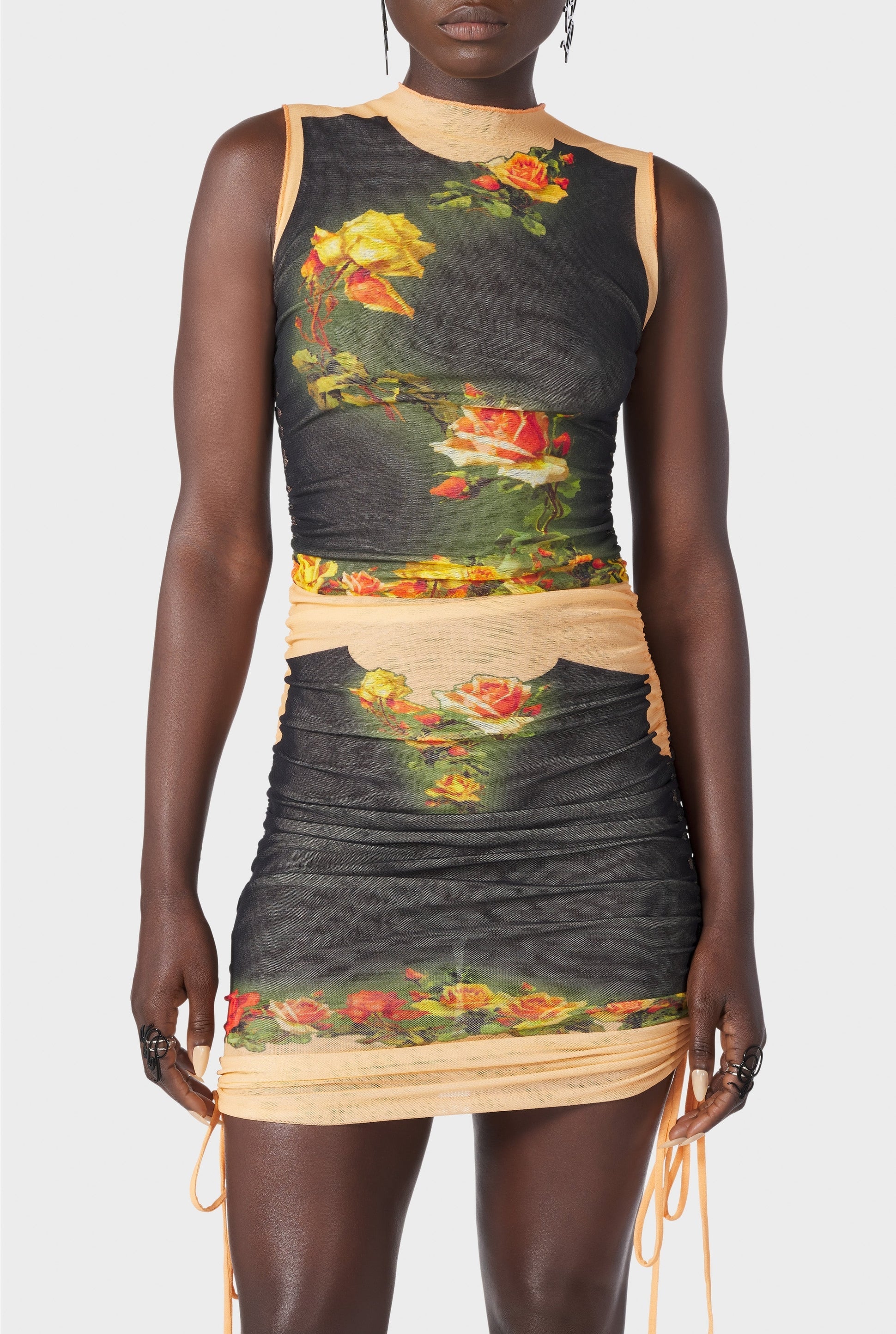 Robe courte Flower drapée en tulle - Beige & Black