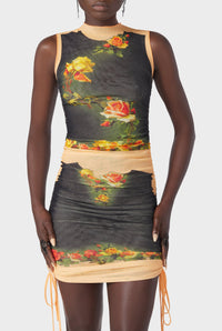 Robe courte Flower drapée en tulle - Beige & Black