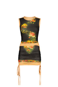Robe courte Flower drapée en tulle - Beige & Black