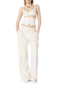 Flower striped wool bra - Ecru & Brick