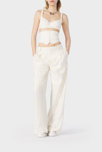 Flower striped wool bra - Ecru & Brick