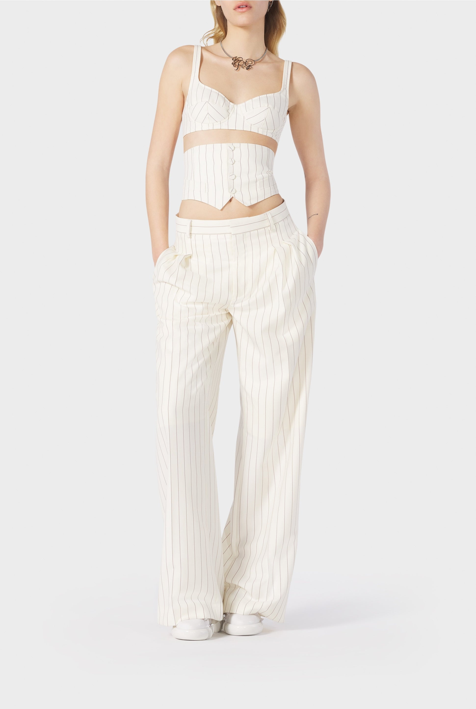 Flower striped wool bra - Ecru & Brick