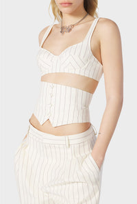 Flower striped wool bra - Ecru & Brick