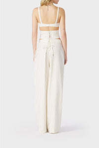 Flower striped wool bra - Ecru & Brick