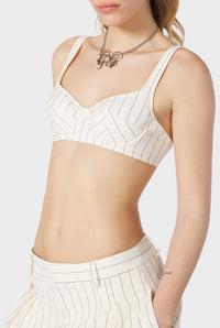 Flower striped wool bra - Ecru & Brick